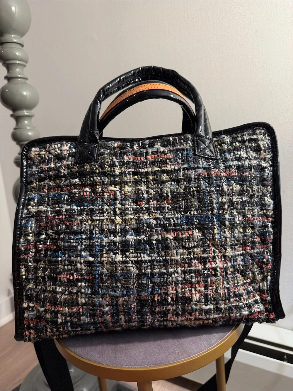 MZ Wallace Medium Box Tote in a multicolored tweed fabric also a crossbody - Picture 1 of 9